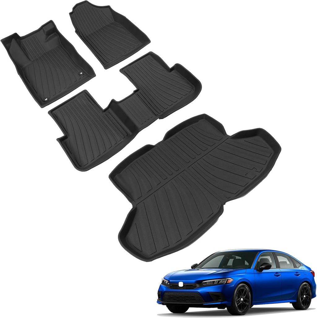 powoq Floor Mats Compatible with 2022-2026 Honda Civic Sedan Trunk Mat Cargo Liner Back Seat Protector TPE Replacement for 2022-2024 2025 2026 Honda Civic Sedan Accessories (Trunk Mat+Floor mats)