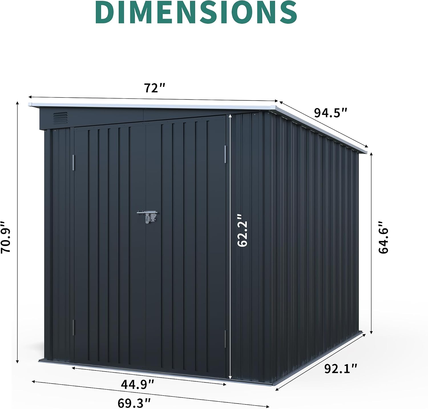 6x8FT Galvanized Steel Storage Shed with Lockable Double Doors, UV-Resistant Outdoor Metal Shed & Lean-to Design Garden Shed with PC Light Board for Tools, Bikes and Patio Essentials