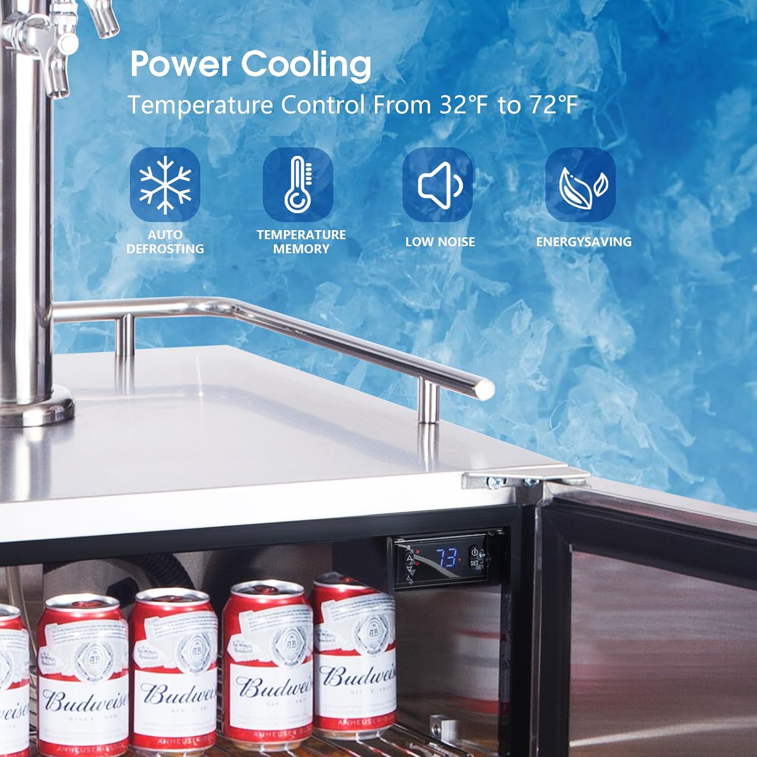 HCK Kegerator, 24 Inch Outdoor Kegerator for Patio with 3 Taps, Full Size Beer Dispenser and Beverage Refrigerator with Auto Defrost & Reversible Stainless Steel Door, Ideal for Home Bars