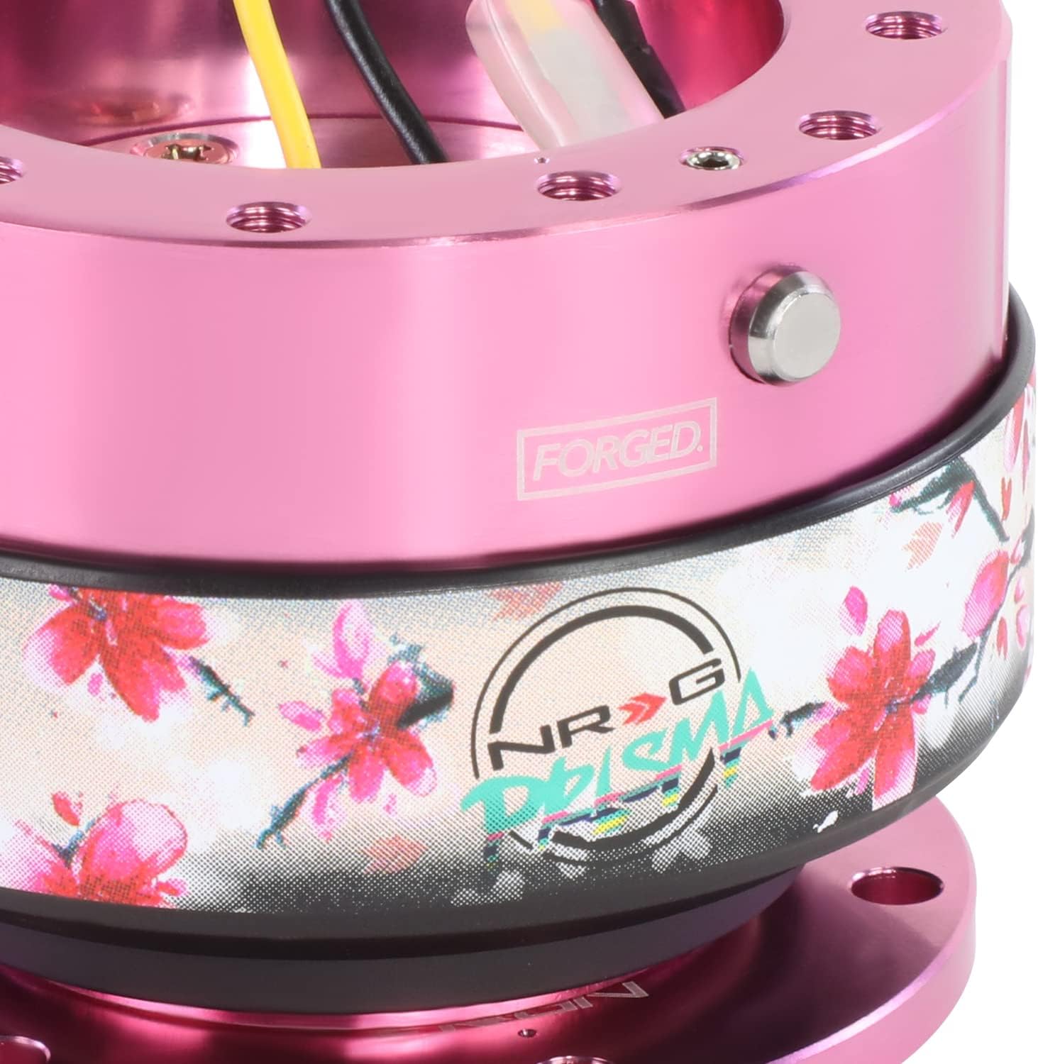 NRG Innovations Gen 2.0 Steering Wheel Quick Release Adapter 6-HOLE with Mounting Bolts, Quick Release - Pink Body/Sakura ring with Prisma Collab, NRG-SRK-200PK-SAKURA