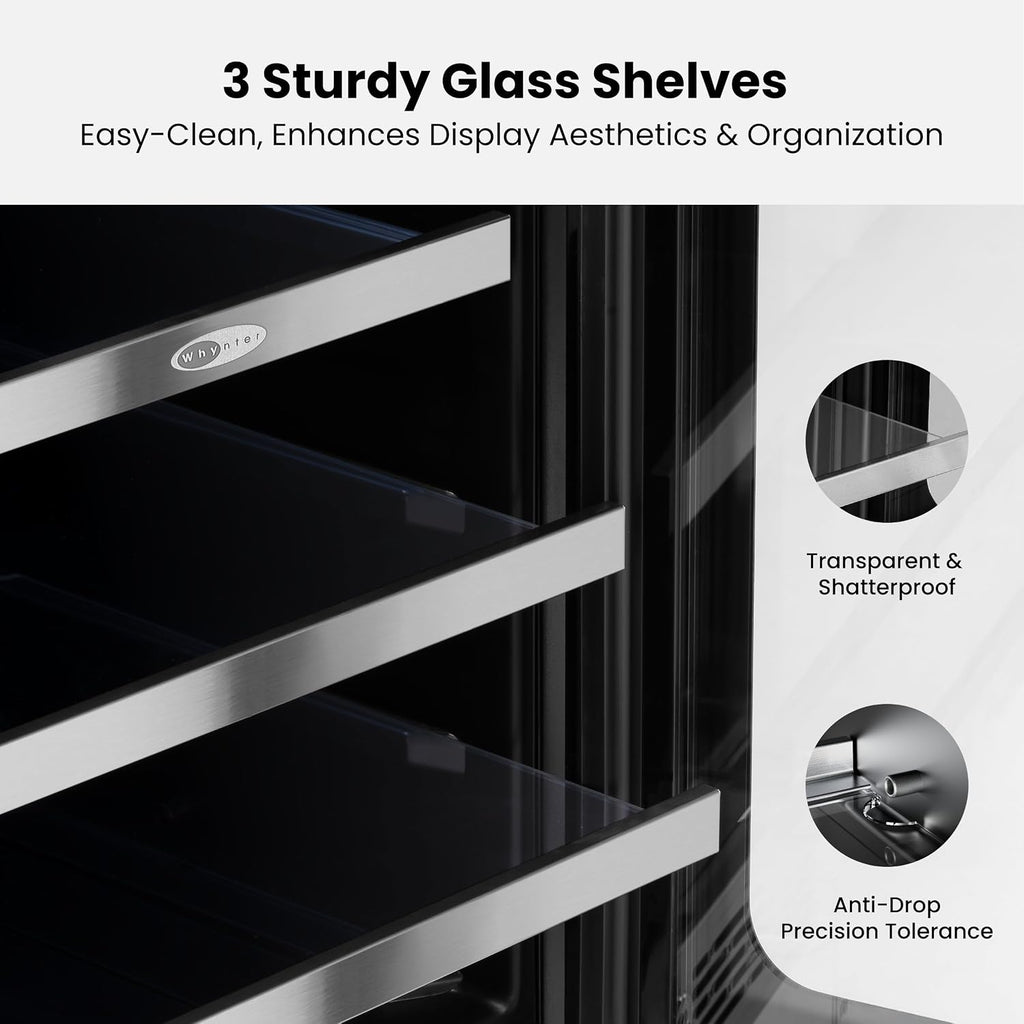 30 Inch Wine and Beverage Refrigerator 80 Cans and 33 Bottles Wine Fridge 36-72 ℉, 3 LED Beverage Cooler with Glass Door Built-in or Freestanding for Home Bar Office(6.0 cu.ft)