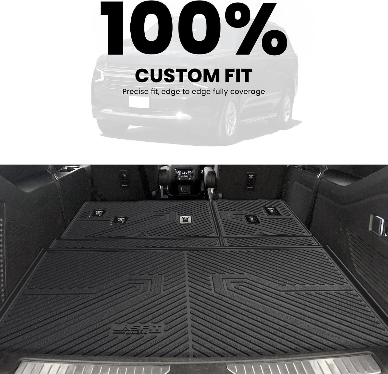 LASFIT Trunk Mat with 3rd Row Backrest Mat 2021-2026 for Chevrolet Chevy Suburban/GMC Yukon XL (Only Yukon XL, Not Fit Yukon)/Cadillac Escalade ESV (Only Escalade ESV, Not Fit Escalade)