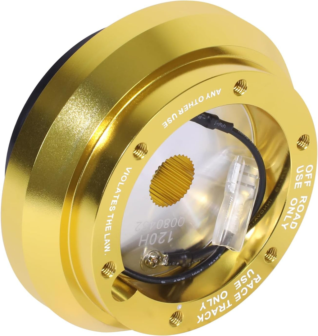 NRG Innovations Racing Style Steering Wheel Short Hub, Lockable Aluminum Steering Shaft, 6x70mm Bolt Pattern Quick Release Adapter Unit, For Toyota/Scion, Chrome Gold, NRG-SRK-120H-CG