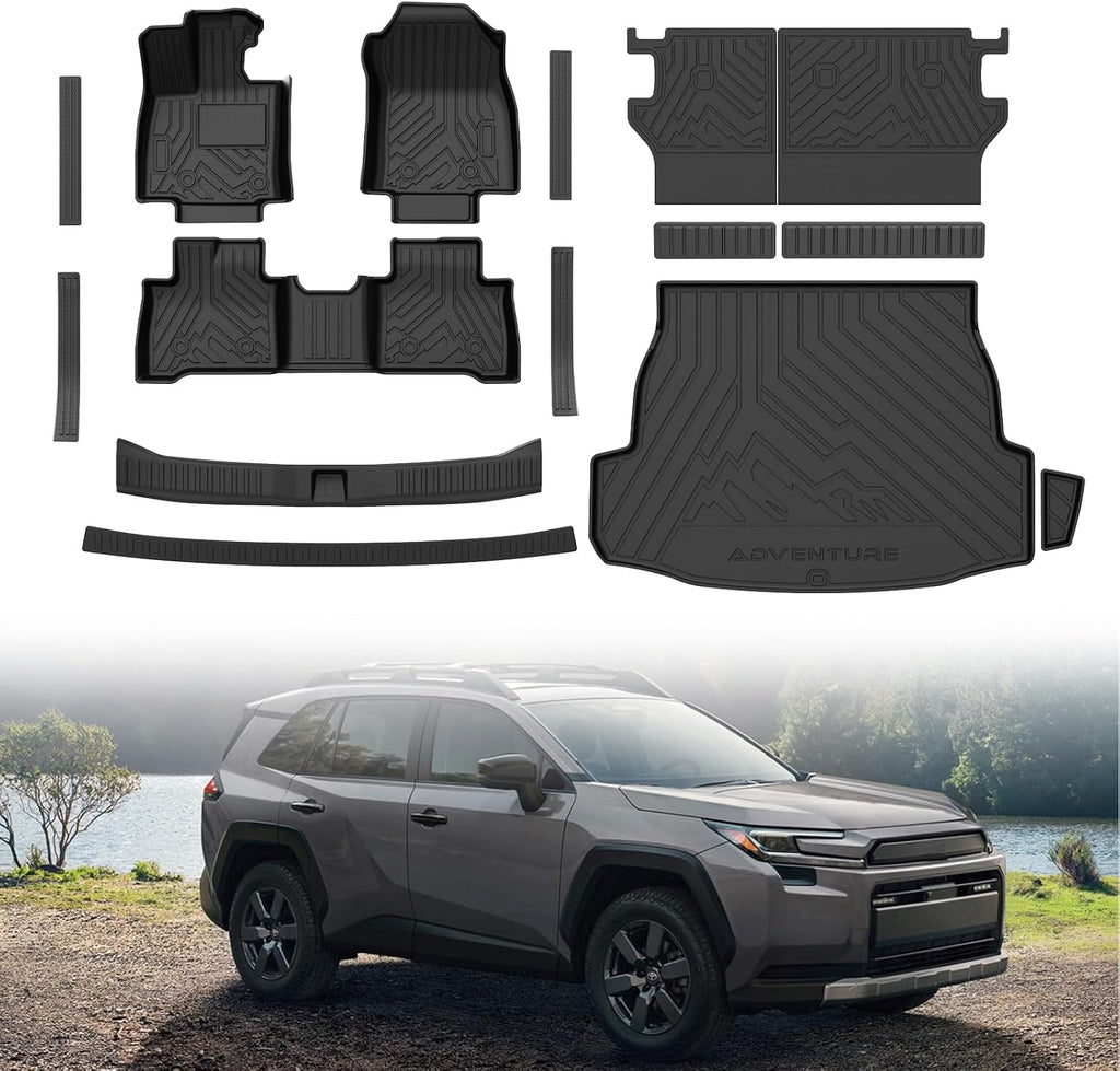 Mixsuper Floor Mat & Cargo Liner for Toyota RAV4 Hybrid 2026 (Not for Phev)(Not for Cargo Area with subwoofer),All Weather TPE RAV4 Accessories Full Set Car Mats with Door Sill Guards,Anti-Slip Black
