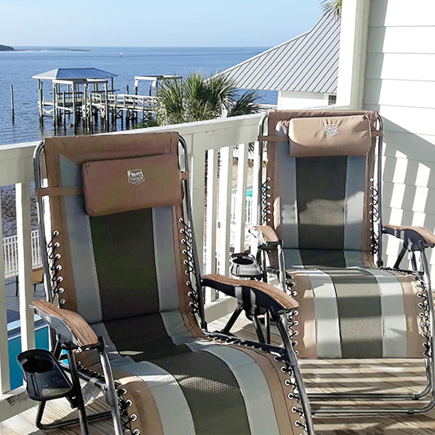 Timber Ridge Oversized Zero Gravity Chair, Padded Reclining Lounge Chair with Adjustable Headrest & Cup Holder, Heavy Duty Support 350 lbs, Foldable for Camping, Lawn, Outdoor & Indoor