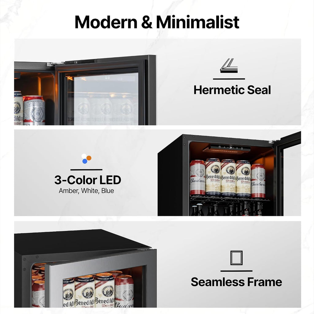 Ca'Lefort Mini Fridge Beverage Cooler, 65 Can Beverage Refrigerator with Reversible Glass Door, Adjustable Shelves for Soda, Beer & Drinks, Digital Temperature Control for Dorm, Office & Home
