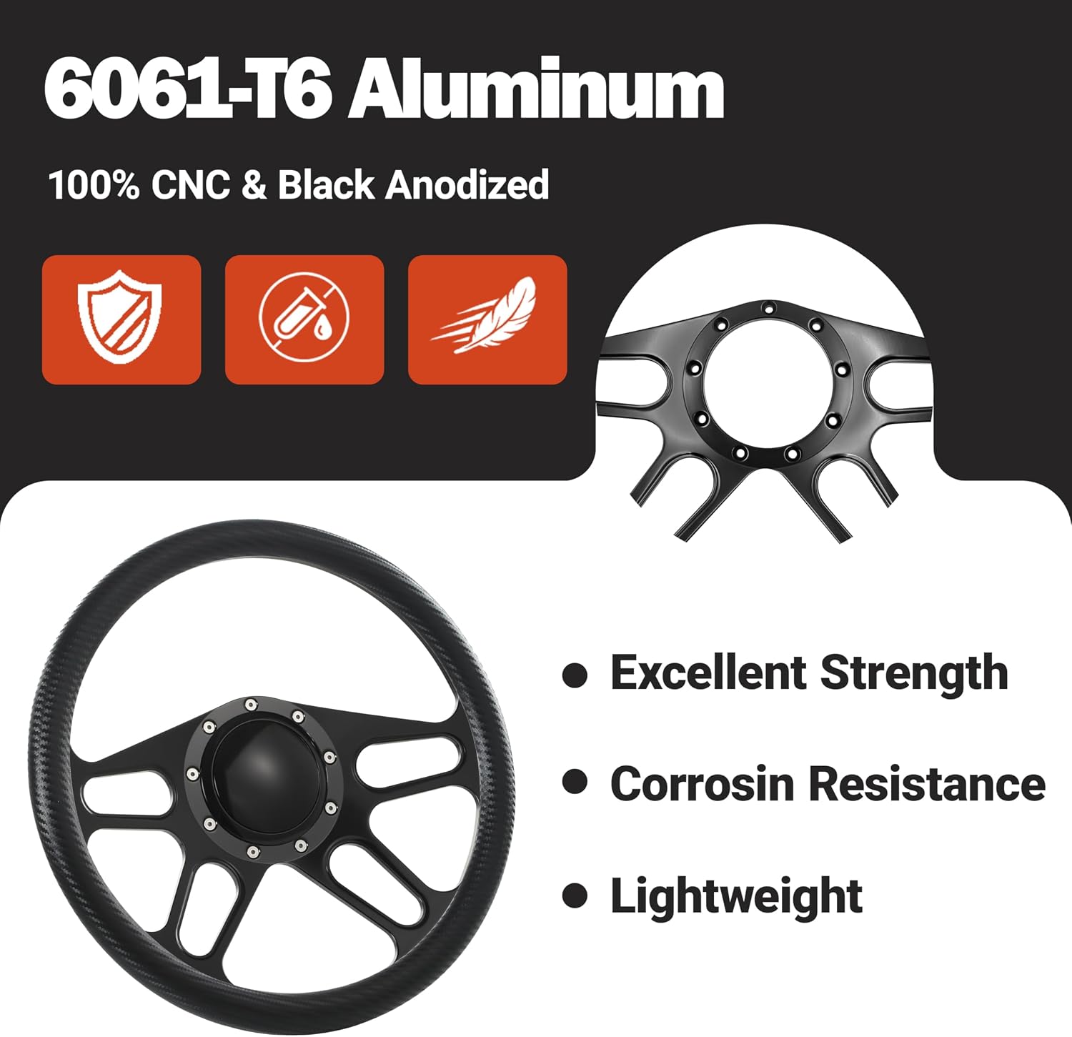 14'' Billet Half Wrap 9 Bolts Steering Wheel with 2'' Dish and Horn Button(Carbon Vinyl)