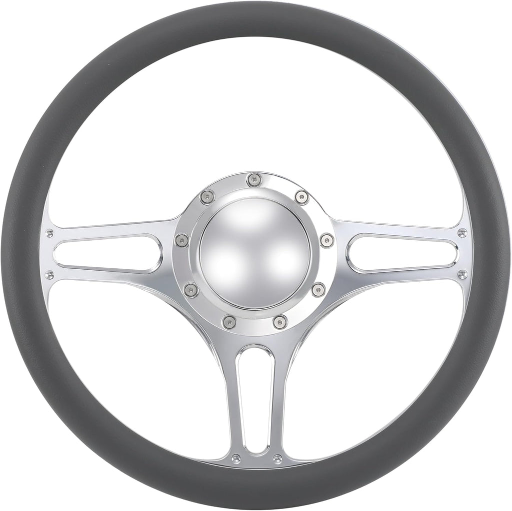 14'' Billet Half Wrap 9 Bolts Steering Wheel with 2'' Dish and Horn Button (Dark Grey)