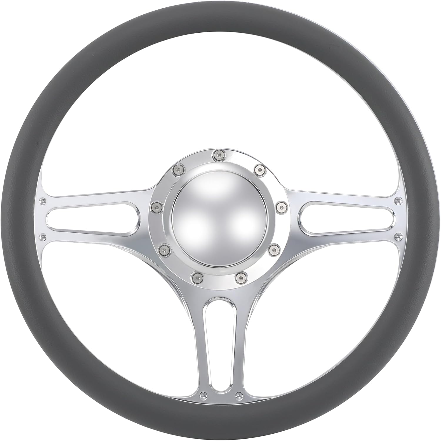 14'' Billet Half Wrap 9 Bolts Steering Wheel with 2'' Dish and Horn Button (Dark Grey)