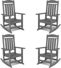 FOOWIN Outdoor Rocking Chair Set of 4, High Back Patio Rocking Chair, HDPE All Weather Resistant Porch Rocker for Adult, Oversized Rocking Chairs for Garden, Lawn, Indoor & Outdoor Use, Grey