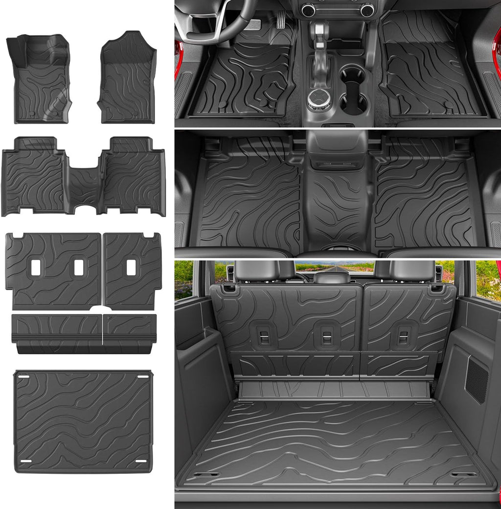 powoq 4 Door Floor Mats Compatible with 2021-2026 Ford Bronco Cargo Mat Floor Liner Back Seat Protector TPE Replacement for 2021-2026 Ford Bronco Accessories (Trunk Mat+Backrest Mat+Floor Mats)