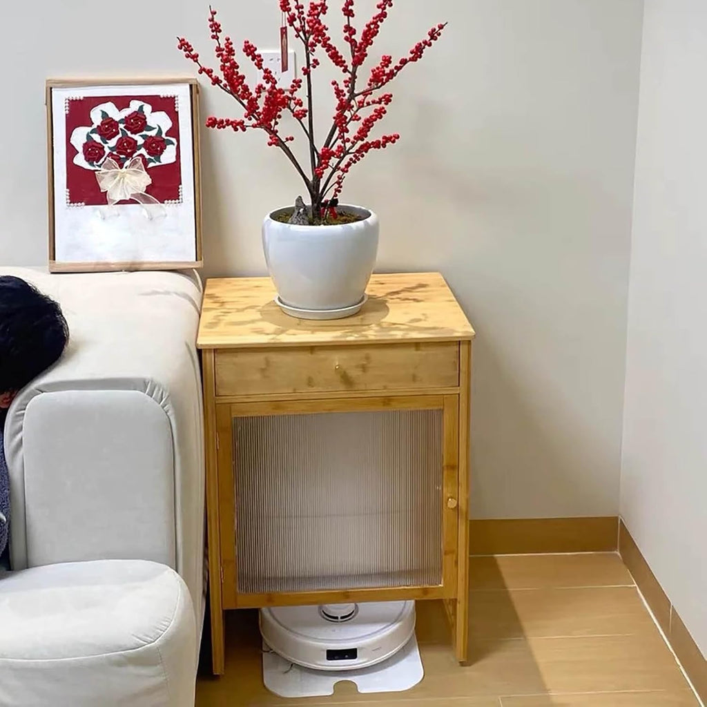 Wood Organizer Stand for Robotic Vacuum Cleaner, Storage Cabinet for Self-Emptying Robot Vacuum and Mop, Sweeping Robot Storage Rack with Storage Cabinet（A-52x41x63.5cm/20.5x16x25.5in）
