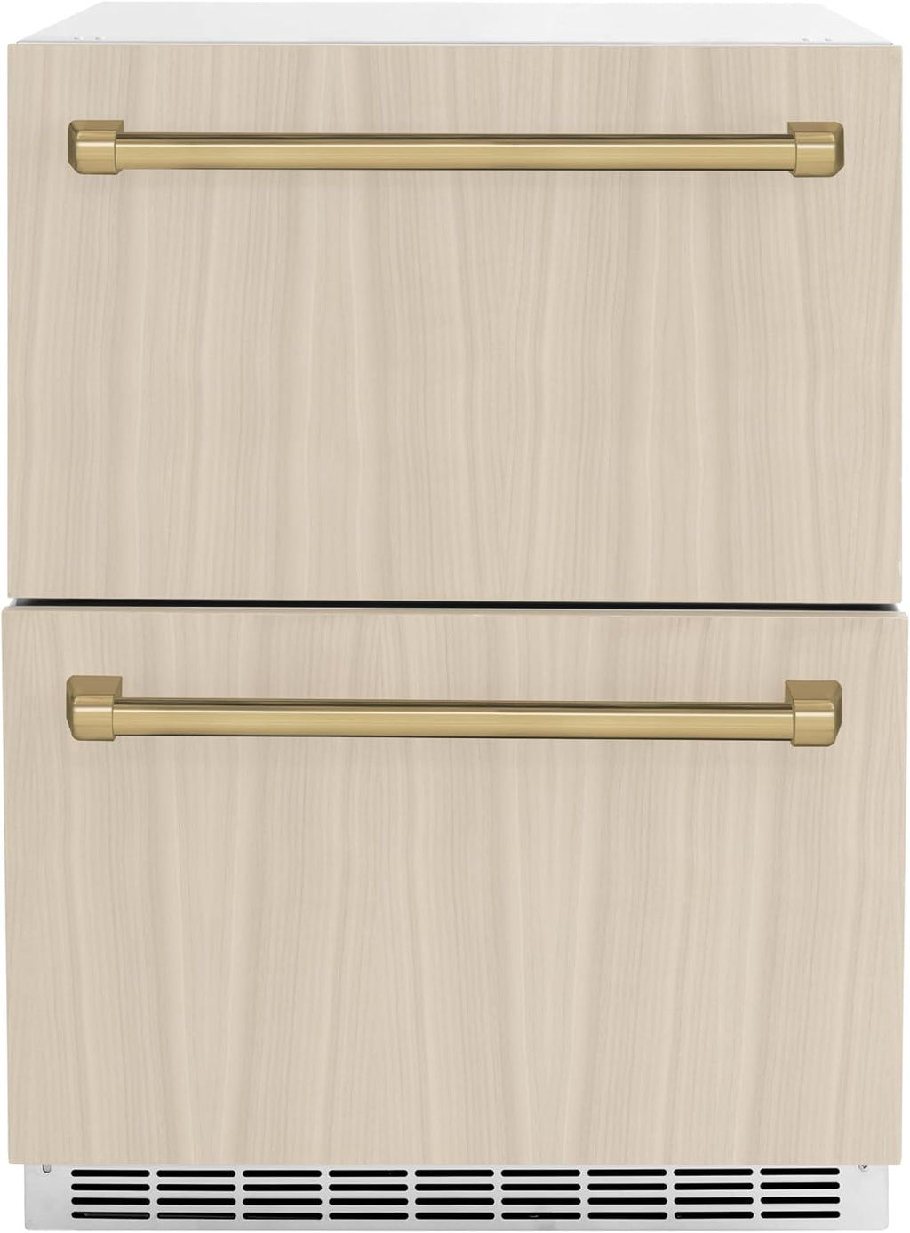 ZLINE Autograph Edition 24 in. Touchstone 168 Can Outdoor-Rated Dual Refrigerator Drawer with Panel-Ready Doors and Champagne Bronze Handles (RDSPOZ-24-CB)