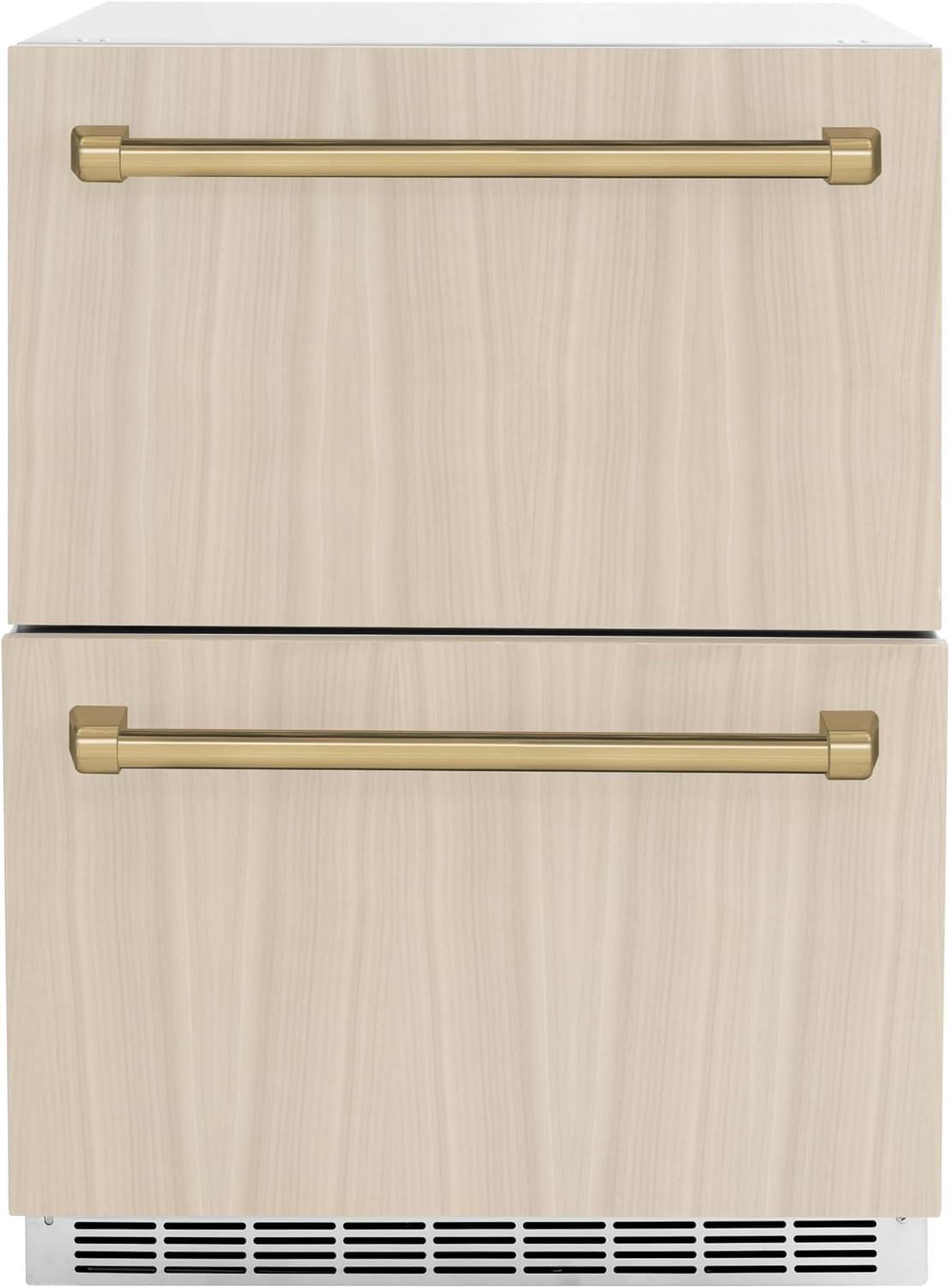 ZLINE Autograph Edition 24 in. Touchstone 168 Can Outdoor-Rated Dual Refrigerator Drawer with Panel-Ready Doors and Champagne Bronze Handles (RDSPOZ-24-CB)