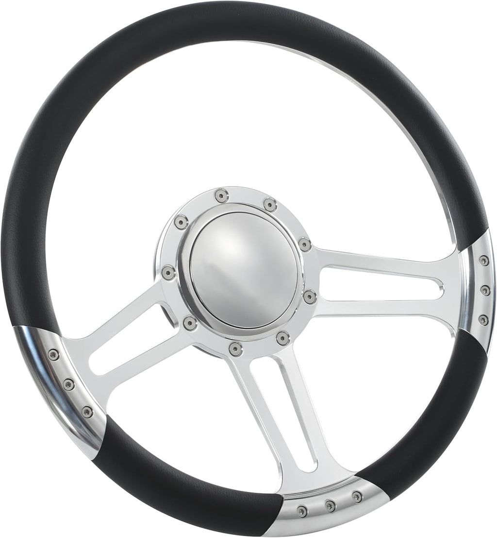 14'' Billet Half Wrap 9 Bolts Steering Wheel with 2'' Dish and Horn Button (Black)