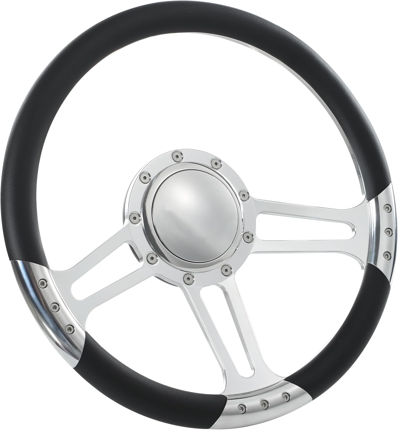 14'' Billet Half Wrap 9 Bolts Steering Wheel with 2'' Dish and Horn Button (Black)
