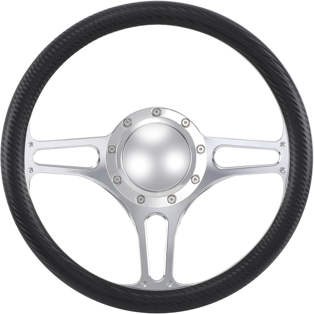 14'' Billet Half Wrap 9 Bolts Steering Wheel with 2'' Dish and Horn Button (Carbon Vinyl)