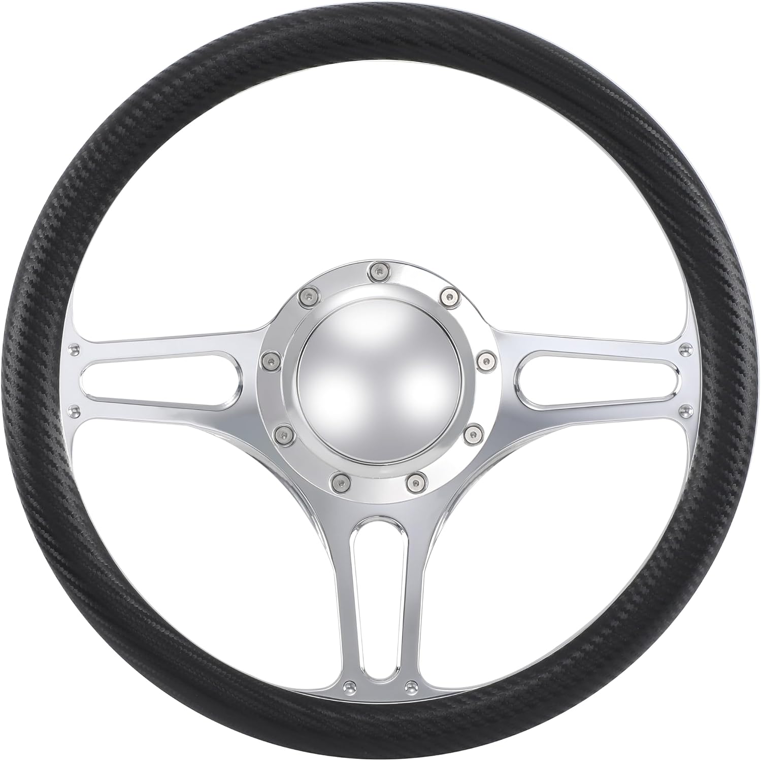 14'' Billet Half Wrap 9 Bolts Steering Wheel with 2'' Dish and Horn Button (Carbon Vinyl)