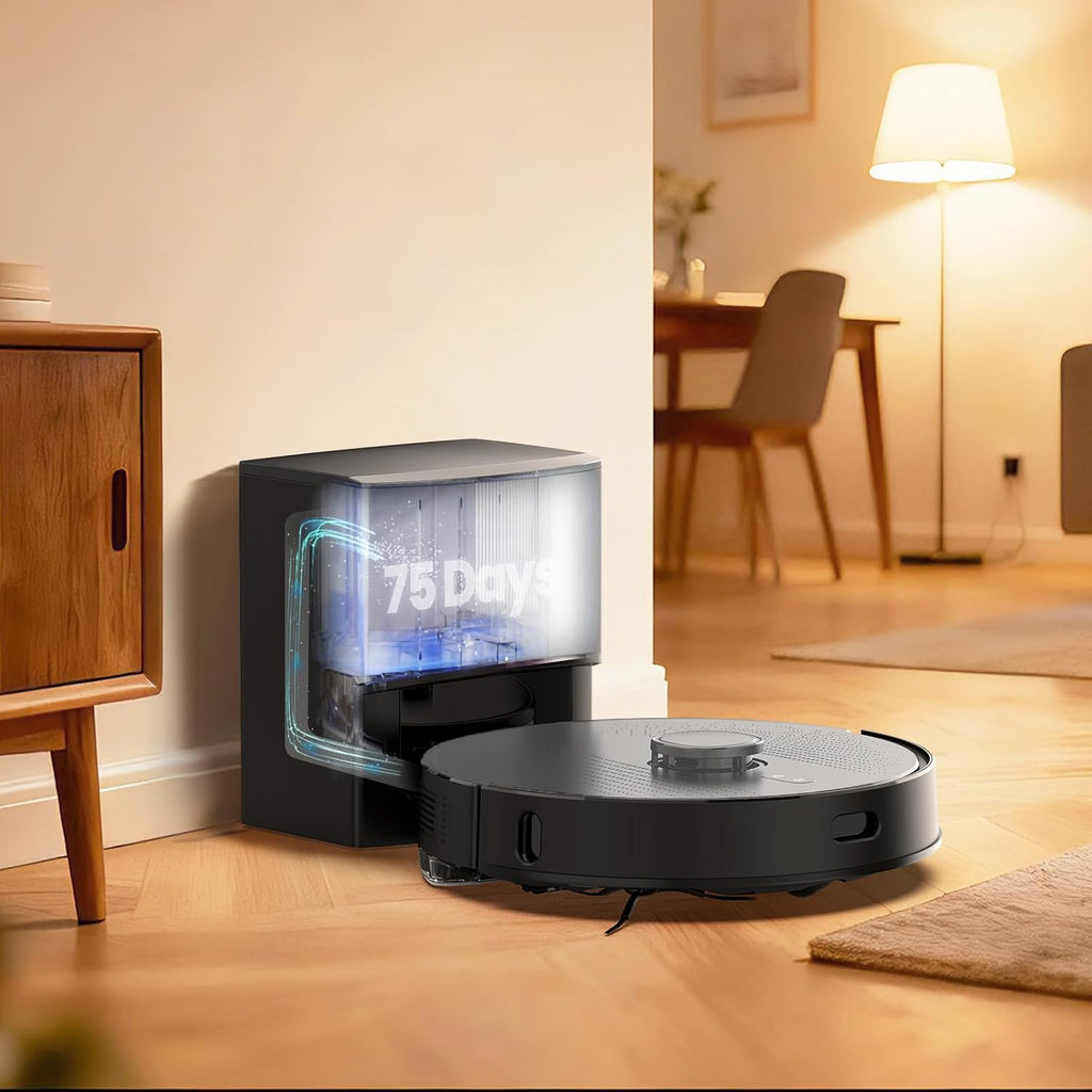 E10+GR Robot Vacuum and Mop with Self-Emptying, 8,000Pa Suction, 75-Day Hands-Free Cleaning, Lidar Navigation, No-Go Zone, Home Mapping, 2.4 GHz WiFi