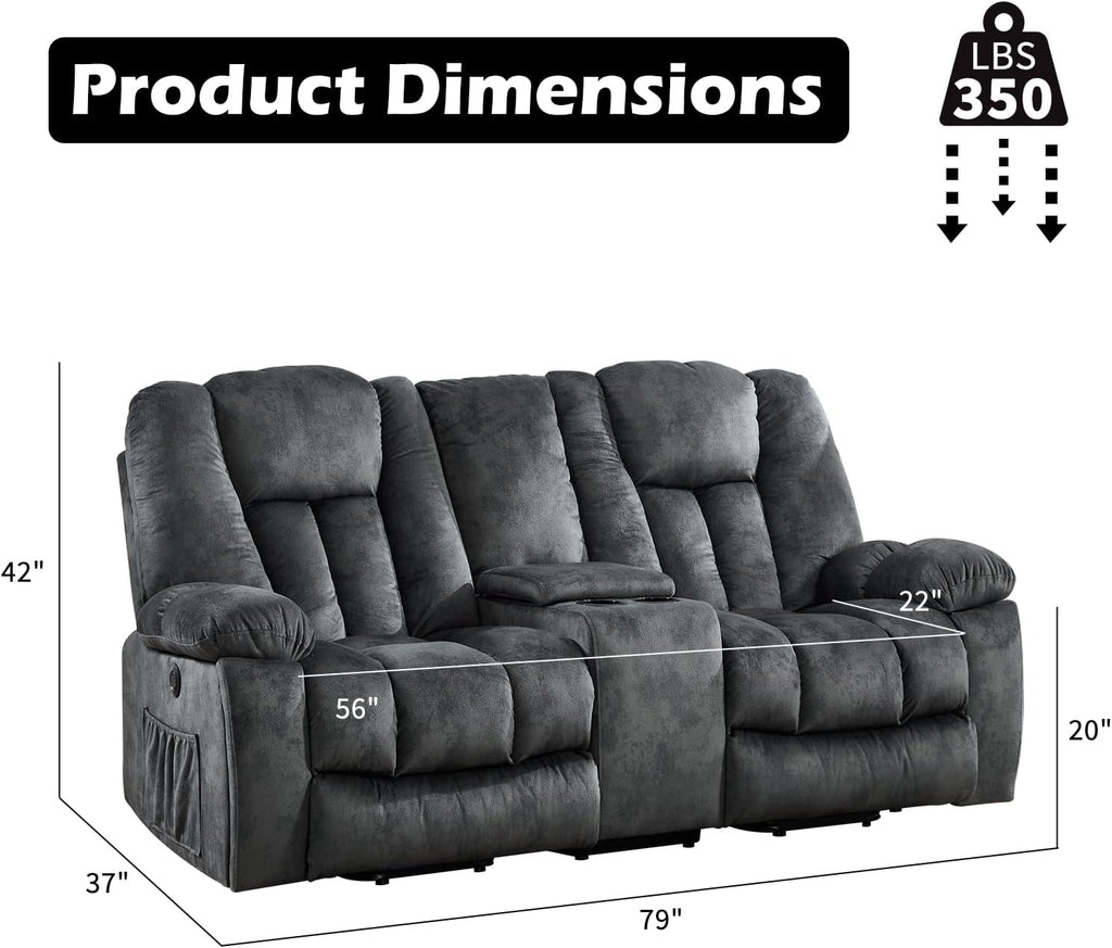 CANMOV Power Lift Loveseat for Elderly, Power Lift Recliner Sofa for Living Room, Electric Reclining Loveseat with Storage Console, Hidden Cup Holders, 2 Seat, Grey