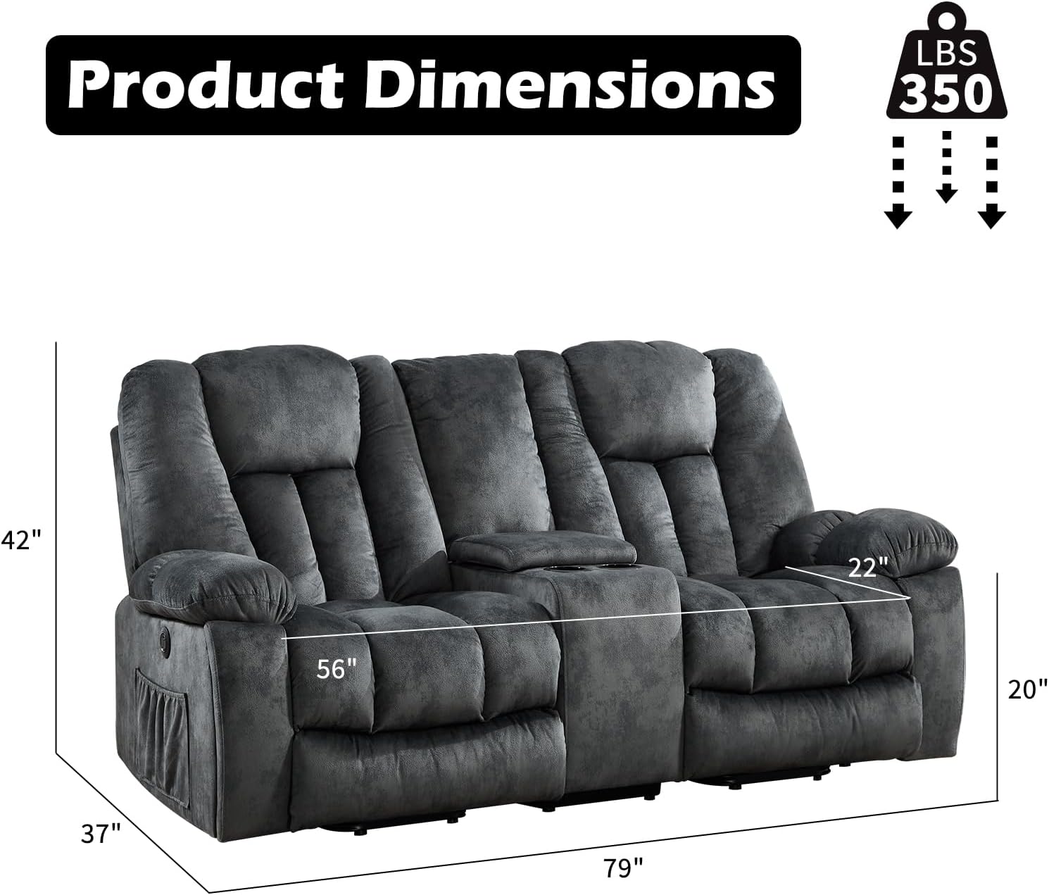 CANMOV Power Lift Loveseat for Elderly, Power Lift Recliner Sofa for Living Room, Electric Reclining Loveseat with Storage Console, Hidden Cup Holders, 2 Seat, Grey