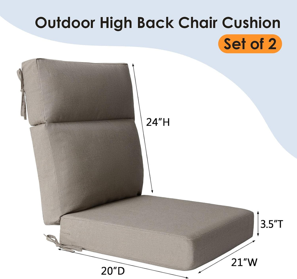 Unimatta Sunbrella Outdoor High Back Chair Cushion Seat Pads, 44 x 21 Inch Water-Repellent & Fade-Resistant Patio Furniture Cushions with Ties for Adirondack, Rocking Chairs, Cast Shale