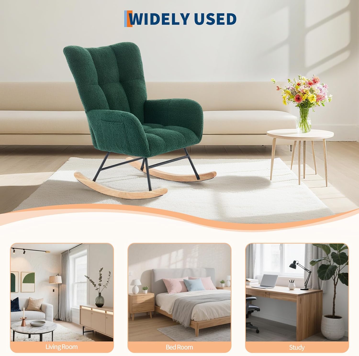 Rocking Chair Nursery Teddy, Upholstered Baby Fluffy Glider Rocker for Adults Small Spaces Indoor,Nursing Chairs for Living Room, Bedroom