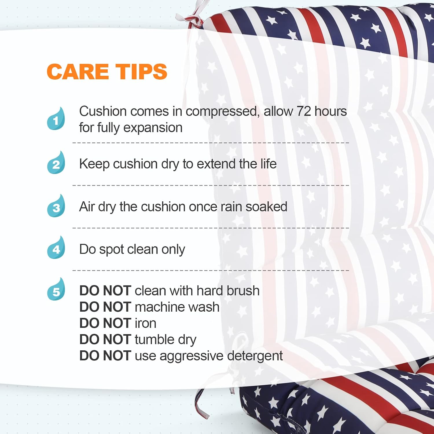 EAGLE PEAK Tufted Outdoor/Indoor Seat/Back Chair Cushions, 2 Pack, 42'' x 21'', American Flag