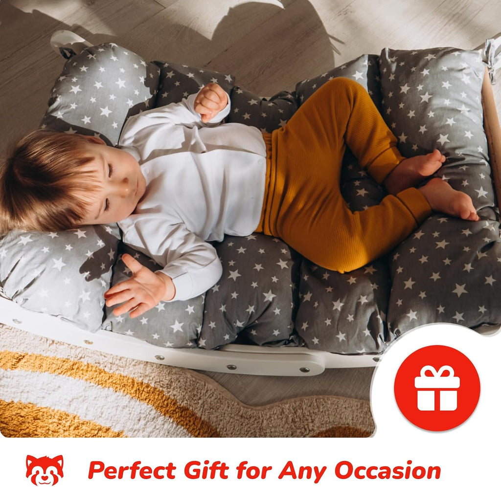 Wood And Hearts Mini-Arch with Cushion, Wooden Rocker with Cushion, Montessori Toddler Climbing Toys Indoor, Climbing Arch Cushion, Kids' Wooden Rocking Chair