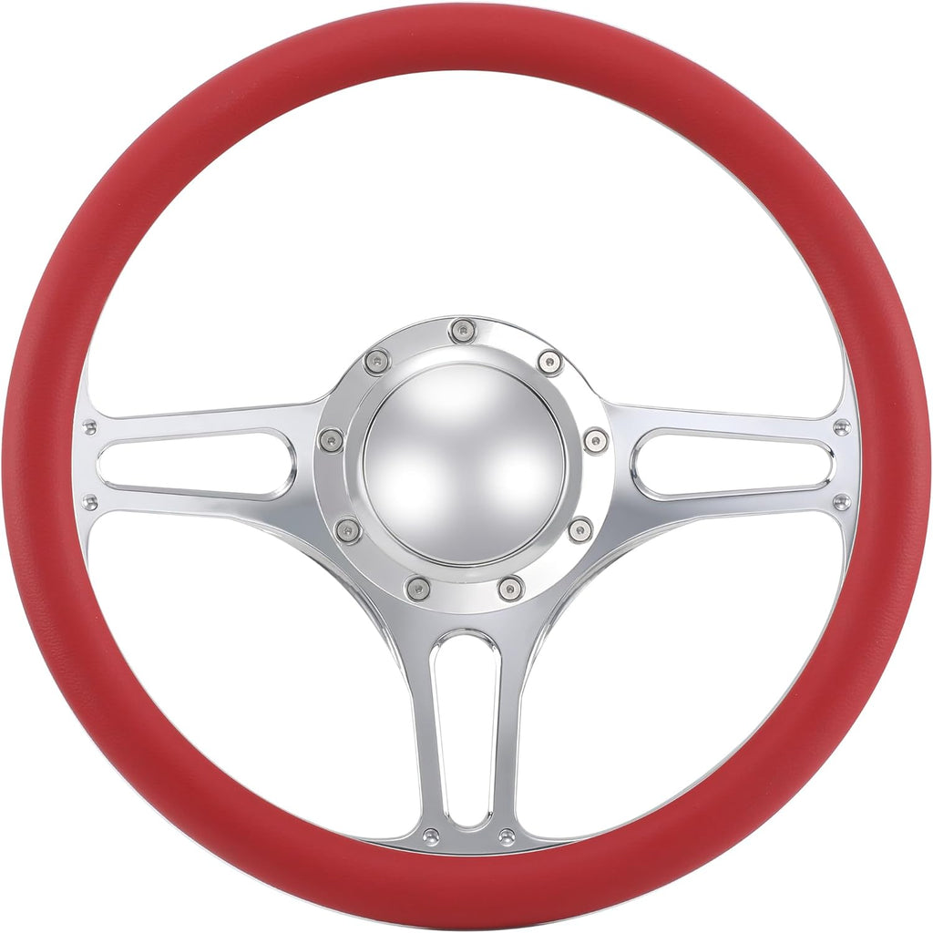 14'' Billet Half Wrap 9 Bolts Steering Wheel with 2'' Dish and Horn Button (Red)