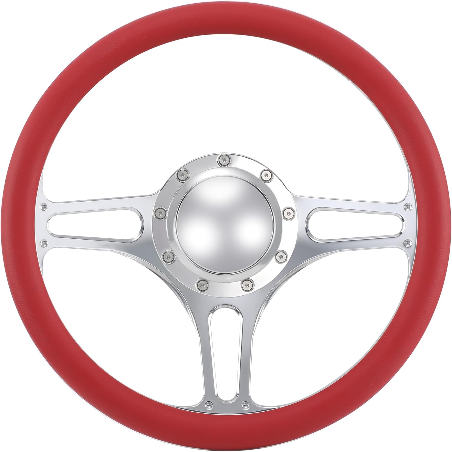 14'' Billet Half Wrap 9 Bolts Steering Wheel with 2'' Dish and Horn Button (Red)