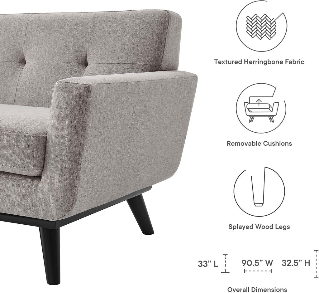 Modway Engage Mid-Century Modern Herringbone Fabric Sofa in Light Gray