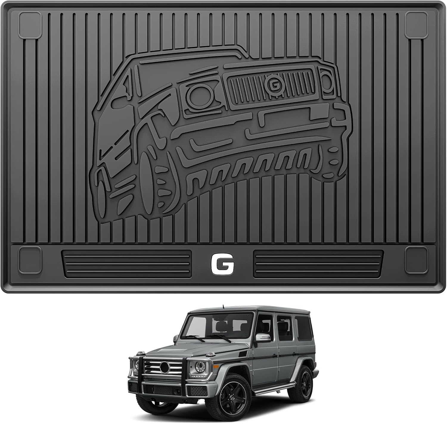 3W Cargo Liner Fit for 2019-2025 2026 Mercedes-Benz G Class G500/G550/G580/AMG G63 SUV TPE All Weather Custom Fit Trunk Mat, Black