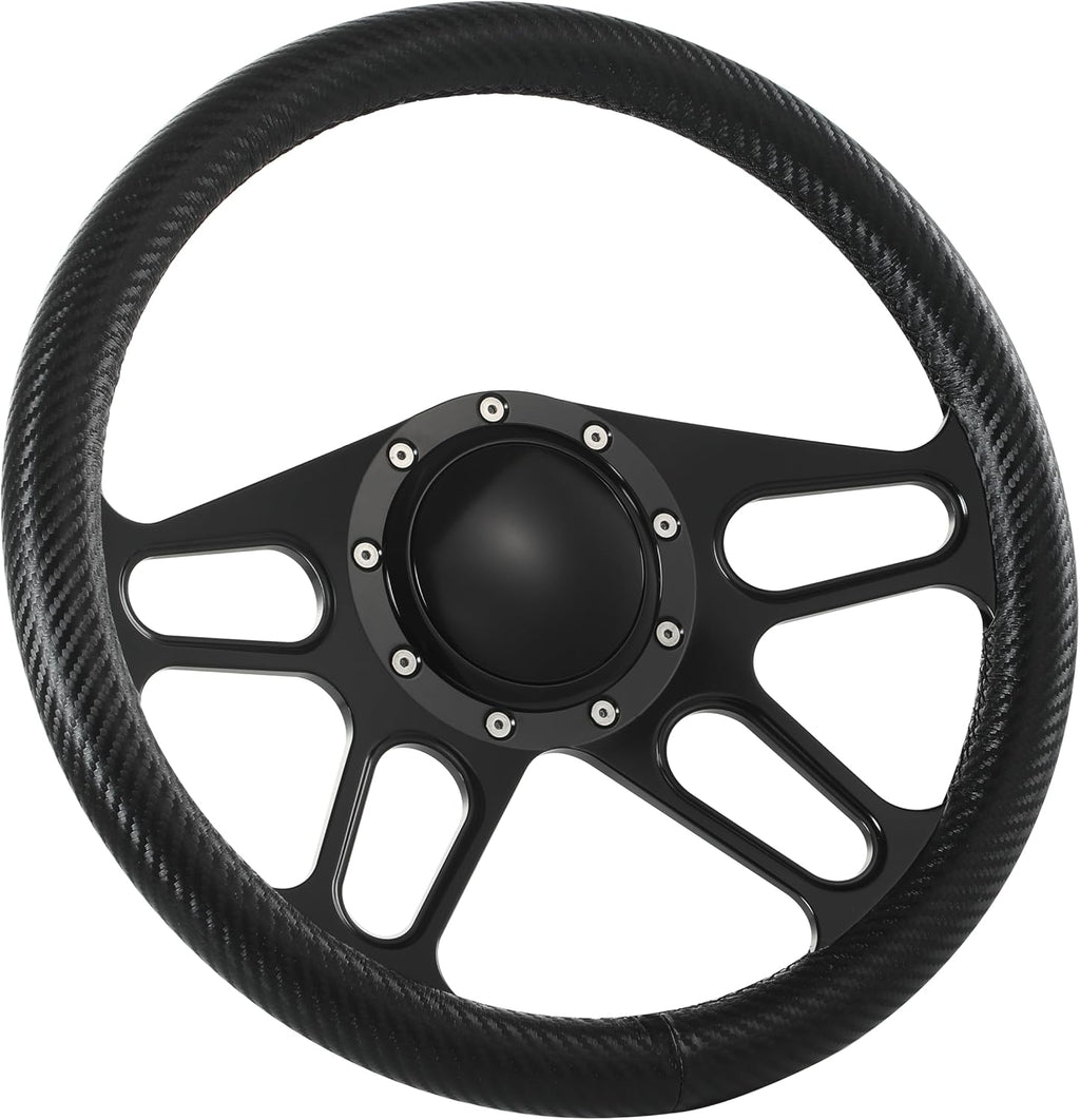 14' Billet Black Steering Wheel Full Wrap with Horn Button-Carbon Vinyl