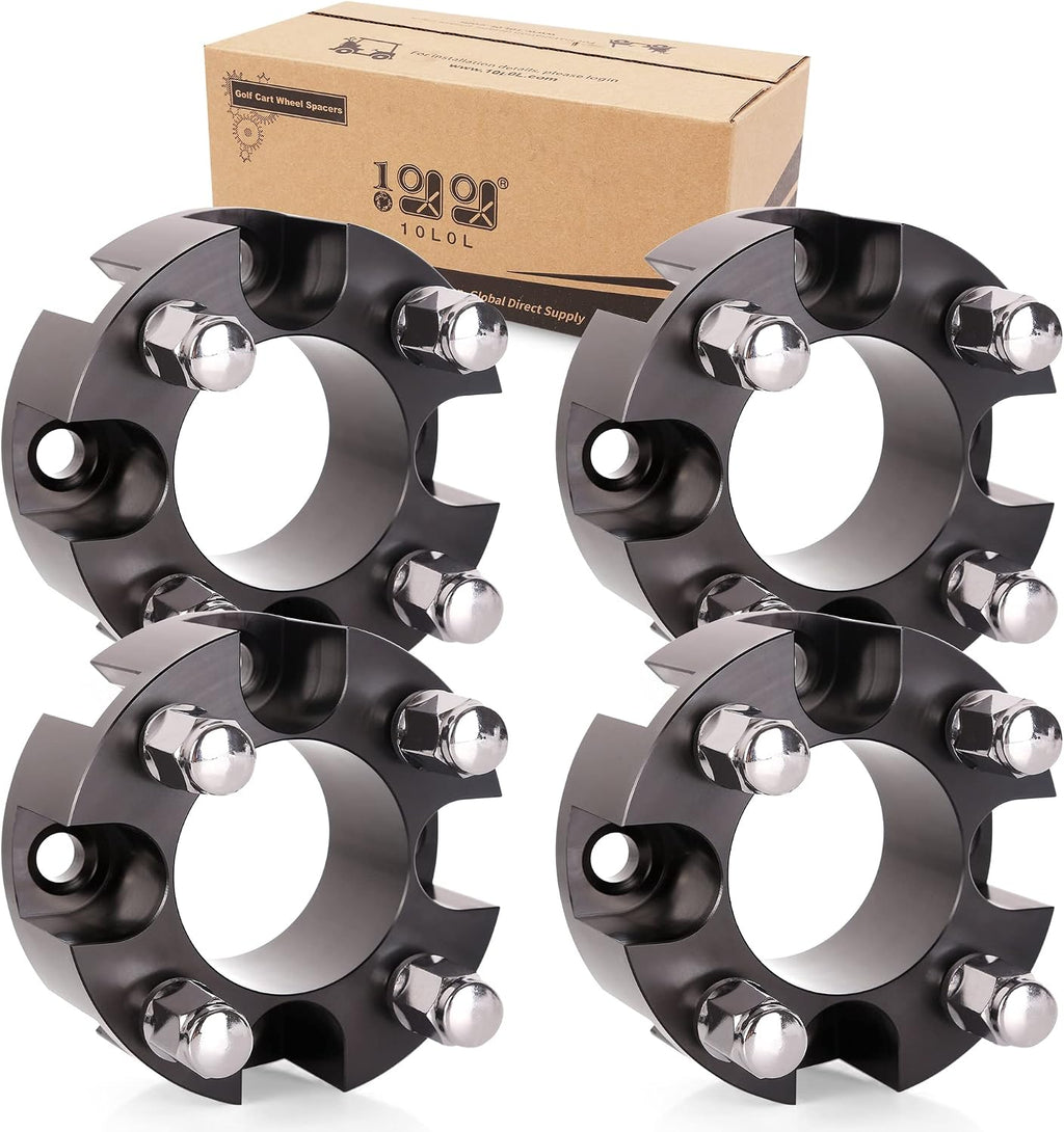 10L0L 2 Inch Golf Cart Wheel Spacers Kit with Lug Nuts - for Yamaha,Club Car,EZGO, 4x4 Bolt Pattern, 68mm Hub Bore, 1/2-20 Studs, CNC Aluminum, 4 Pack Wheel Hub Adapters