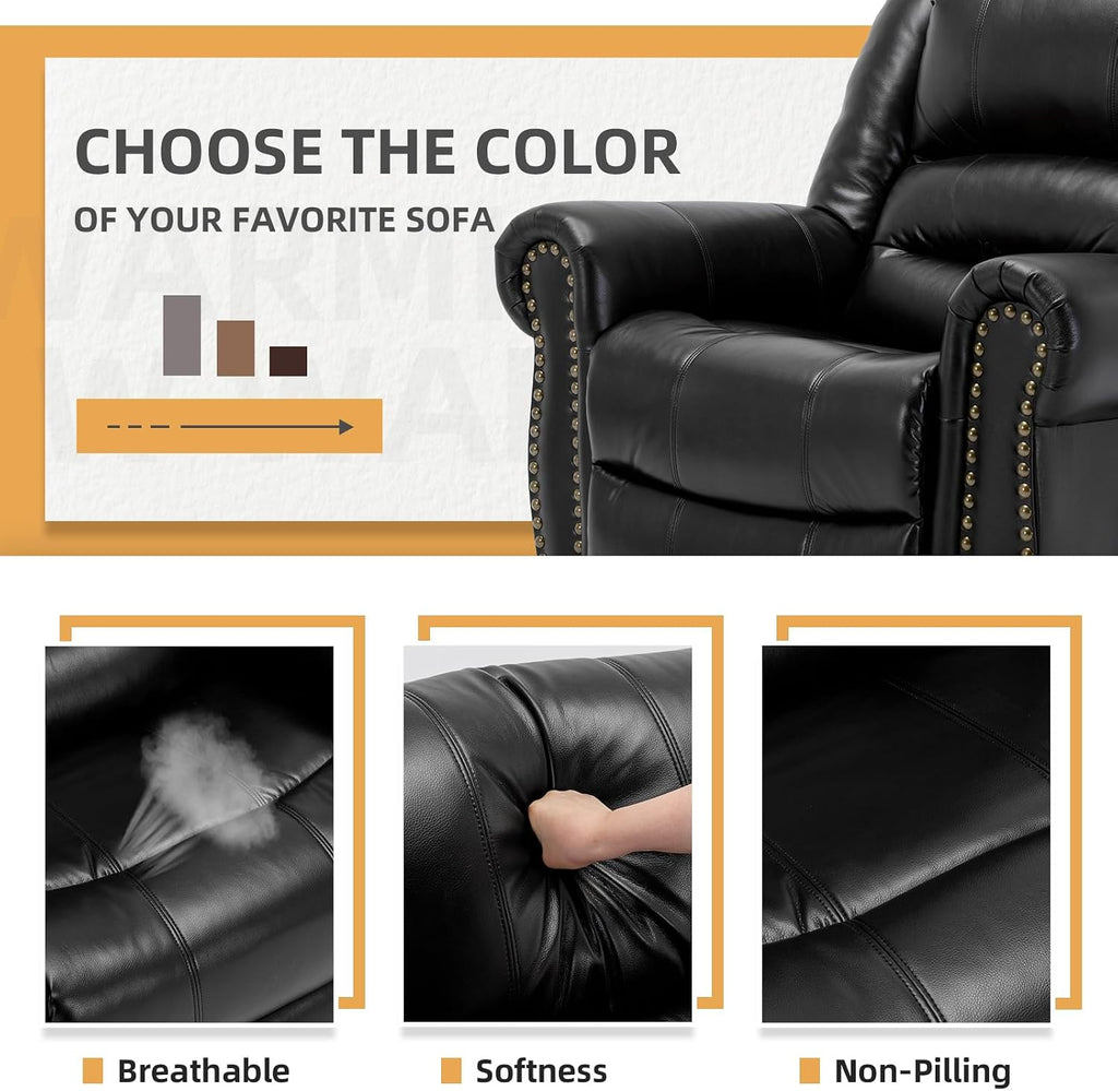 Manual Massage Recliner with Heating Function, 360° Swivel Glider Rocking Recliner Chair for Living Room, Ergonomic Single Sofa Chair with Remote Control/USB Ports/Side Pockets(Black)
