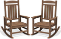 KINGYES Oversized Outdoor Rocking Chair Set of 2, High Density Polyethylene Patio Rocking Chairs with 350lbs Support for Adults, Porch Recliner Rocker, Brown
