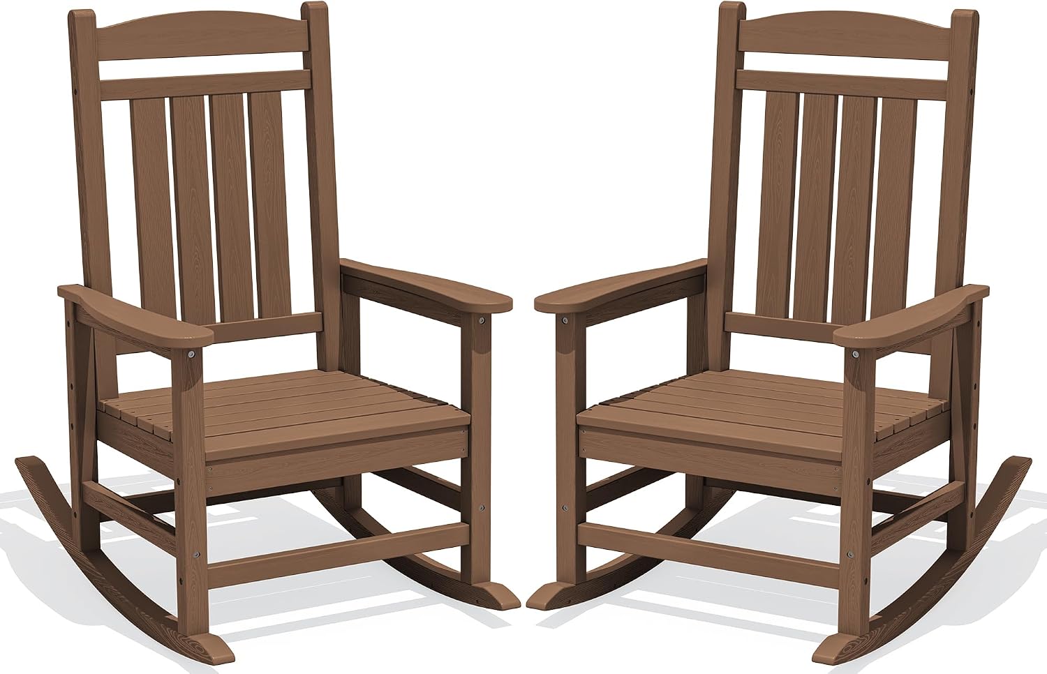 KINGYES Oversized Outdoor Rocking Chair Set of 2, High Density Polyethylene Patio Rocking Chairs with 350lbs Support for Adults, Porch Recliner Rocker, Brown