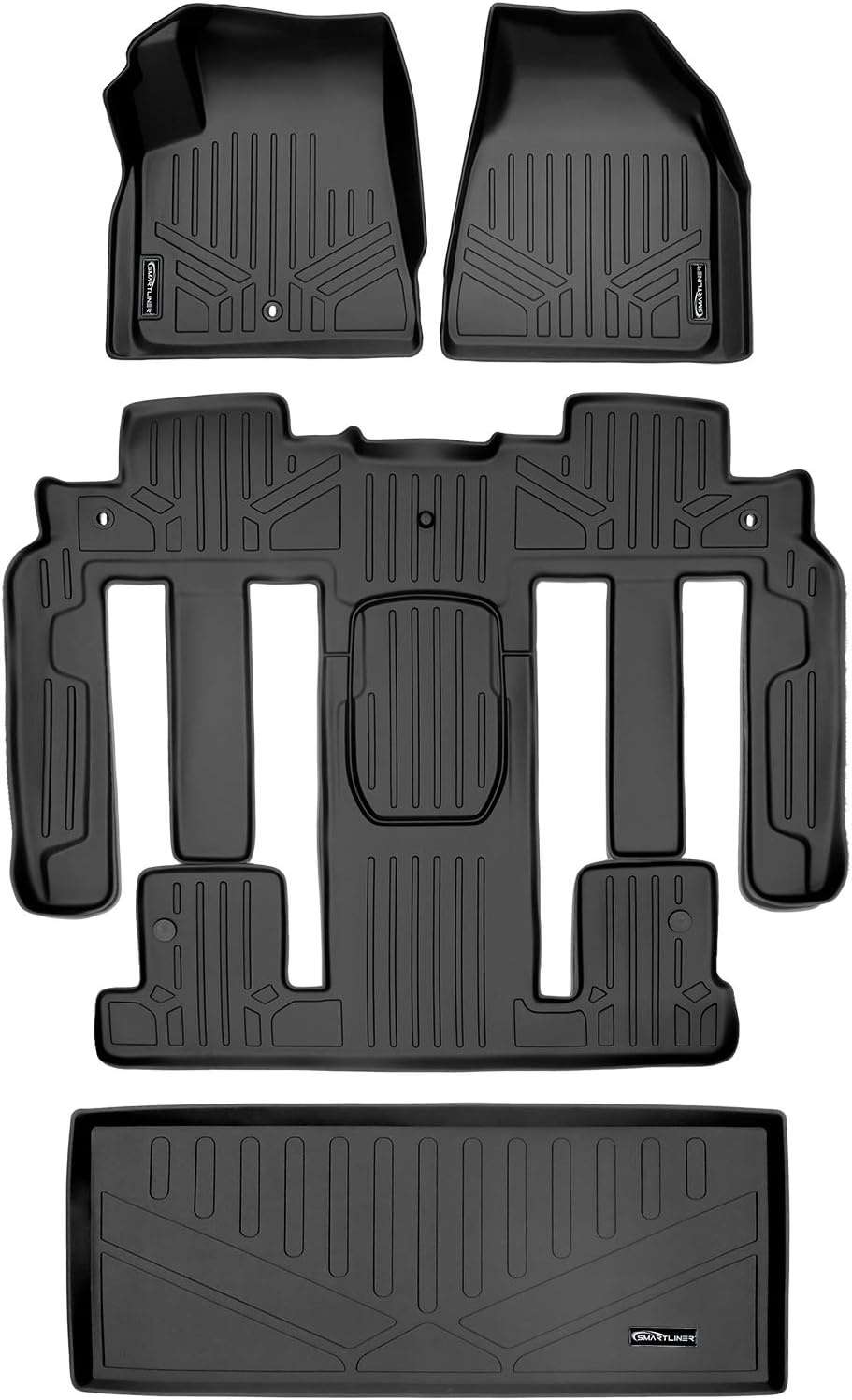 MAXLINER Custom Fit 2 Row & Cargo Liner Behind the 3rd Row Black Floor Mat Liner Set Compatible with 2009-2016 GMC Acadia/2017 Acadia Limited/2009-2010 Saturn Outlook (2nd Row Bucket Seats)