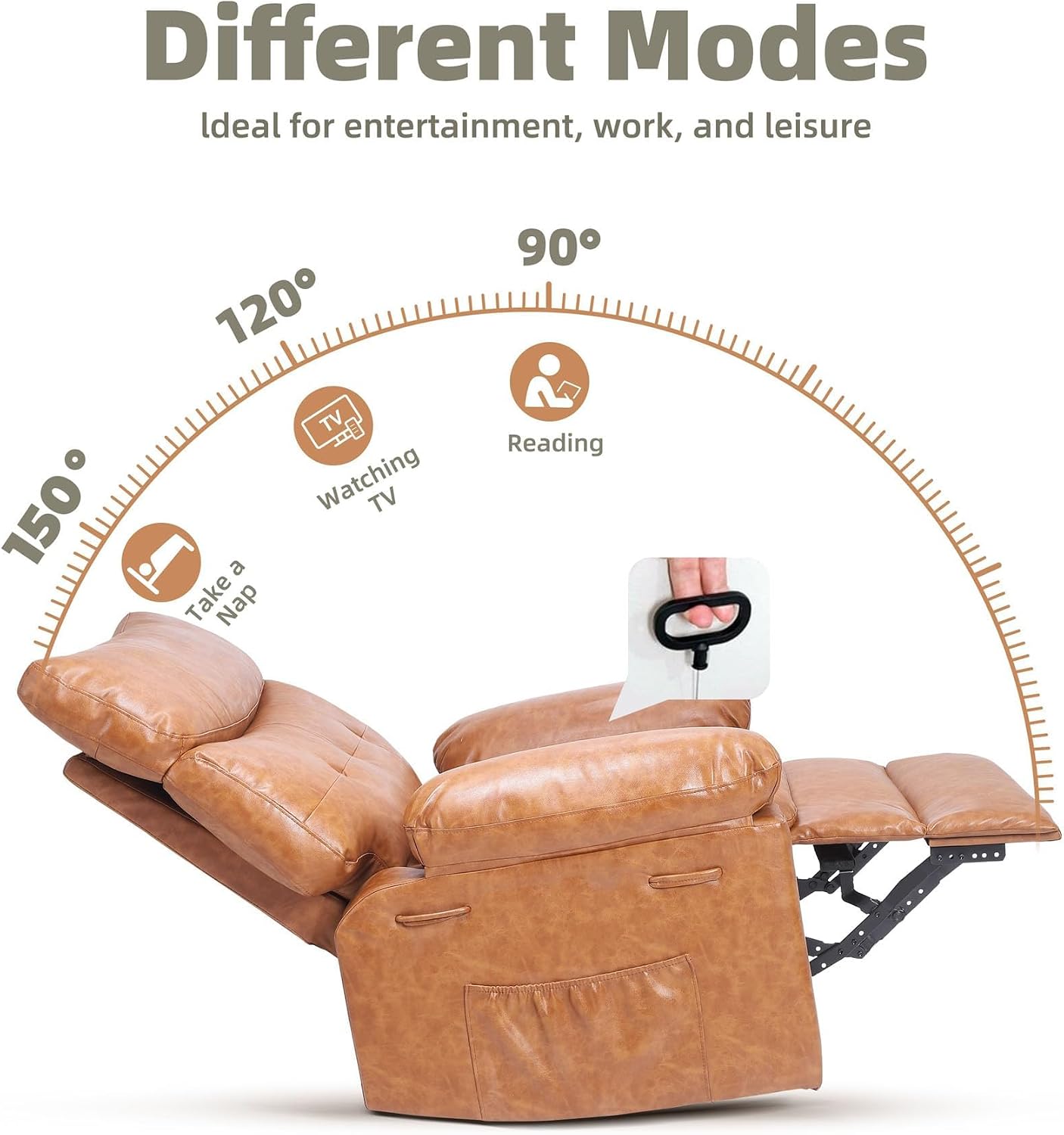 Oversized Recliner Chair with Heating & Massage, XL Faux Leather Nursery Rocking Chairs for Adults with Cup Holder and Side Pockets, Swivel Chair for Living Room, Bedroom Retro
