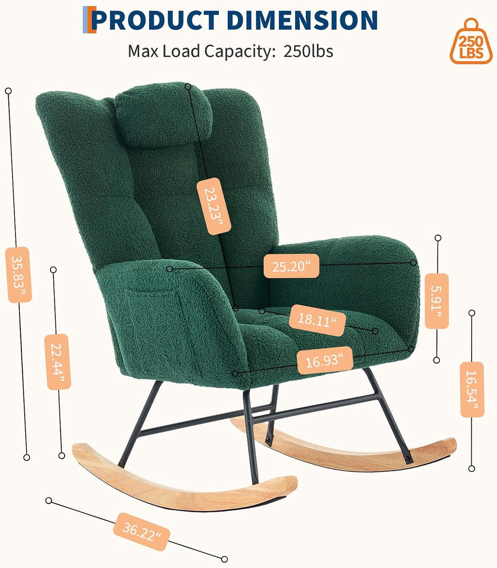 Rocking Chair Nursery Teddy, Upholstered Baby Fluffy Glider Rocker for Adults Small Spaces Indoor,Nursing Chairs for Living Room, Bedroom