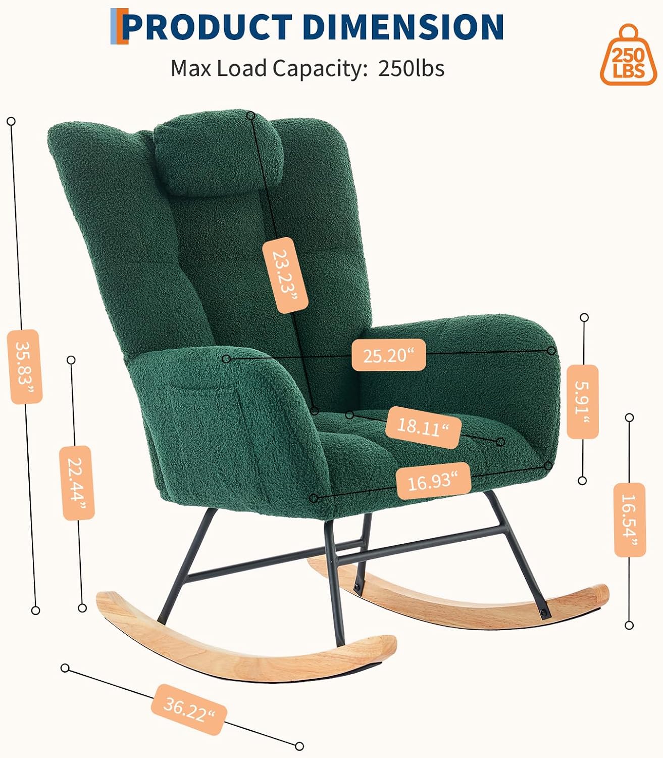 Rocking Chair Nursery Teddy, Upholstered Baby Fluffy Glider Rocker for Adults Small Spaces Indoor,Nursing Chairs for Living Room, Bedroom
