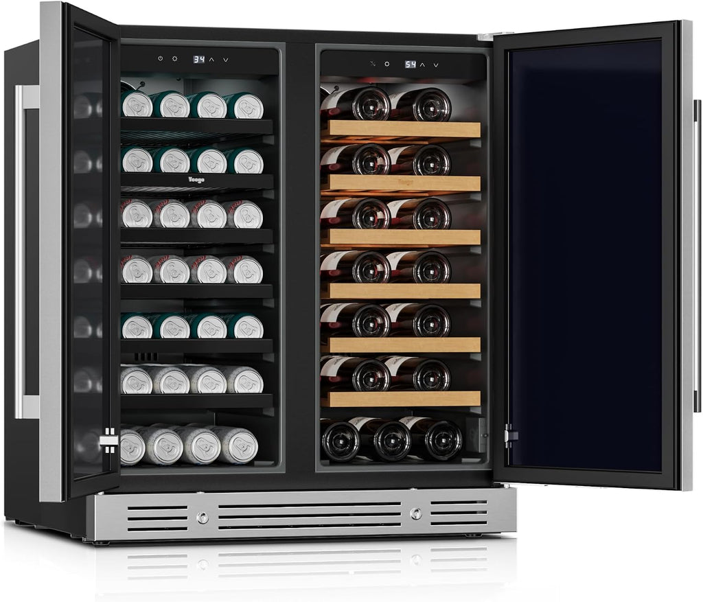 Yeego 30 Inch Wine and Beverage Cooler - 34-65°F, Holds 80 Cans & 33 Bottles Adjustable Shelves Beverage Fridge, Stainless Steel Door with Lock for Built-in in Kitchen, Patio, Bar & Outdoor Use