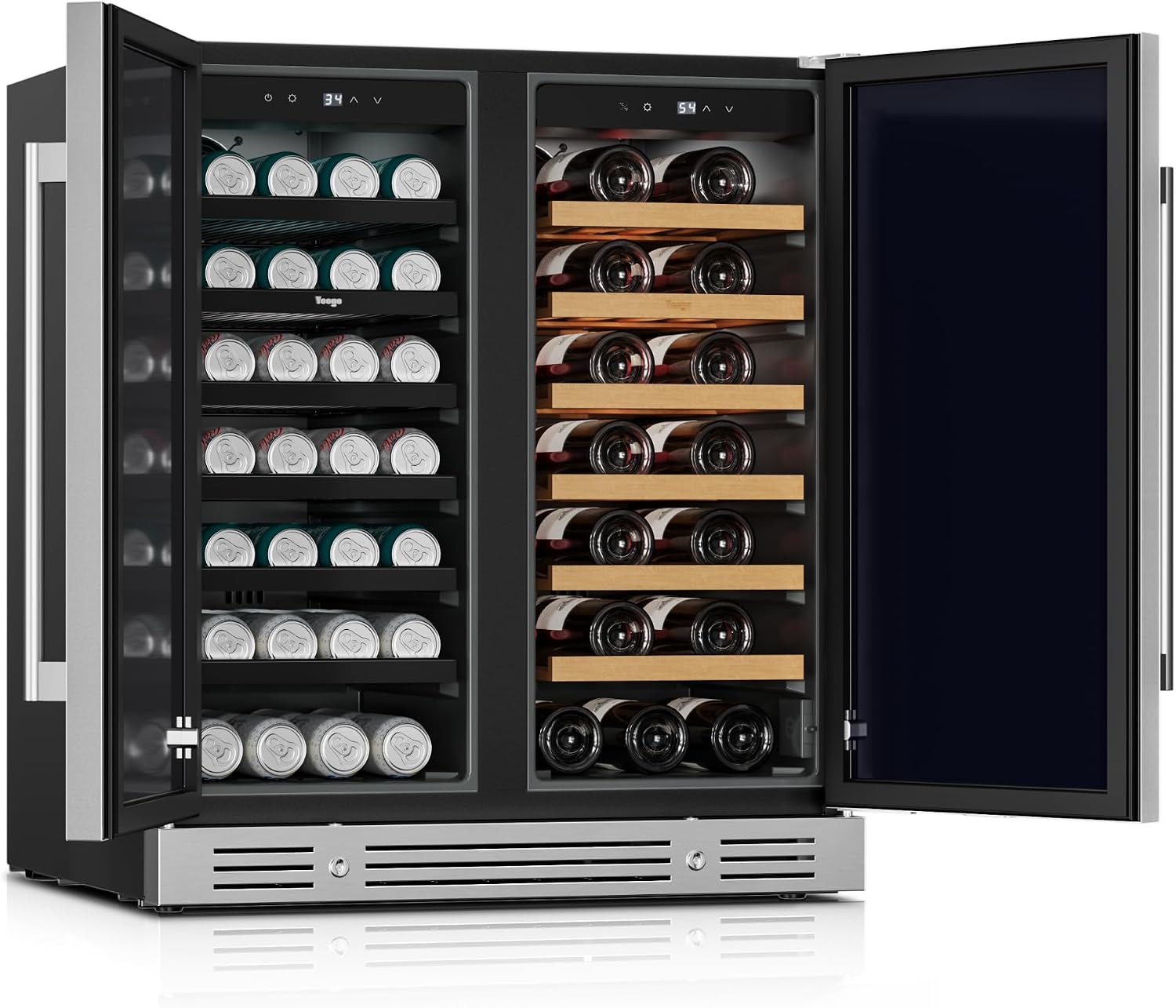 Yeego 30 Inch Wine and Beverage Cooler - 34-65°F, Holds 80 Cans & 33 Bottles Adjustable Shelves Beverage Fridge, Stainless Steel Door with Lock for Built-in in Kitchen, Patio, Bar & Outdoor Use