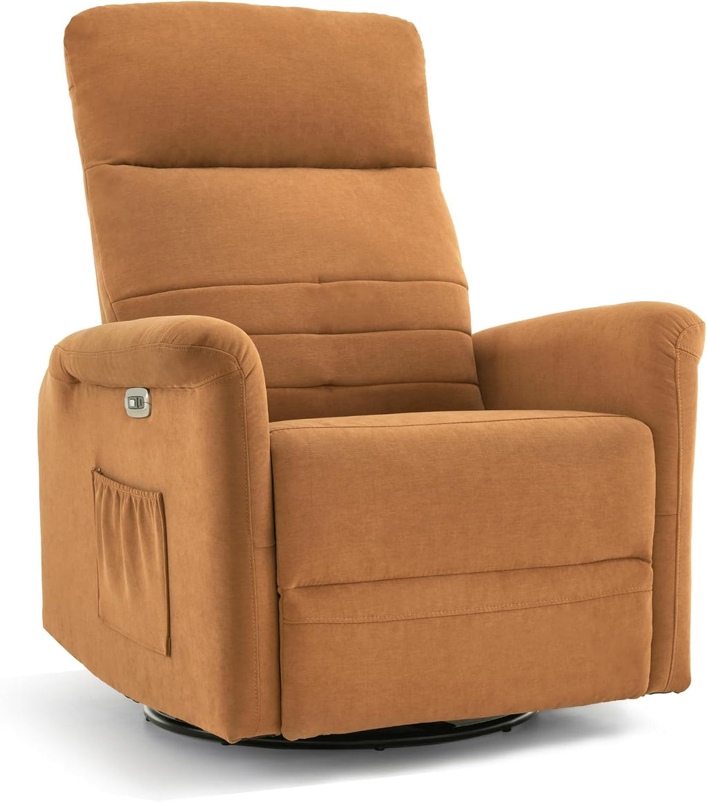 MCombo Power Swivel Glider Recliner Chair, Electric Rocker Recliner Chairs with USB Charging Ports for Living Room and Nursery, Fabric 7763 (Orange)