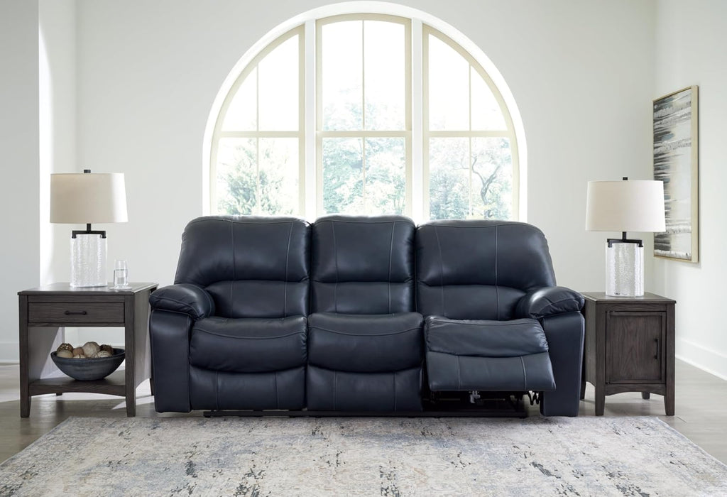 Signature Design by Ashley Leesworth Power Reclining Sofa, Leather Match Wall Hugger Reclining Sofa with One-Touch Power, Zero-Draw USB, 3 Seat Recliner Couch for Living Room, Brown
