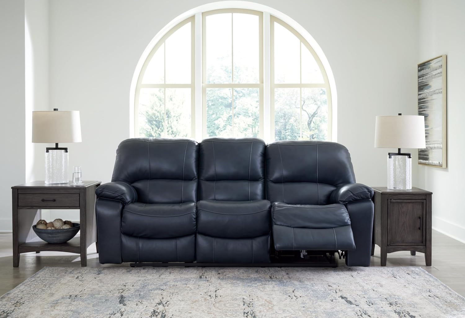 Signature Design by Ashley Leesworth Power Reclining Sofa, Leather Match Wall Hugger Reclining Sofa with One-Touch Power, Zero-Draw USB, 3 Seat Recliner Couch for Living Room, Brown