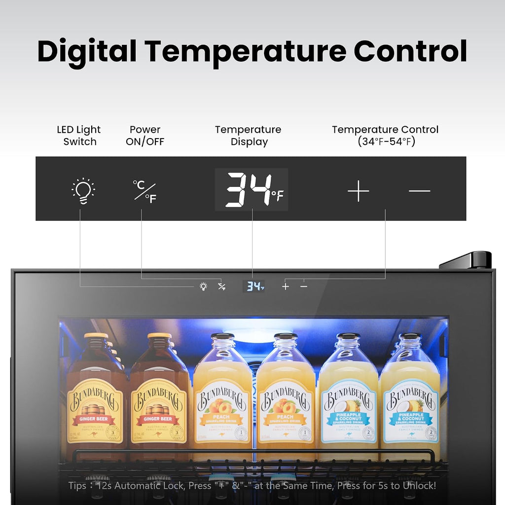 Yeego Beverage Refrigerator Cooler, 155 Cans Mini Fridge with Glass Door Beverage Fridge with Adjustable Shelves for Soda Beer or Wine, Beverage Cooler with Digital Temperature Control for Home Office