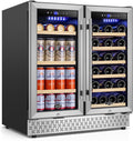 Tylza 30 Inch Wine and Beverage Refrigerator, Dual Zone Wine Beverage Cooler 30' with French Door, Under Counter Wine Beer Fridge Built-In or Freestanding, Holds 29 Bottles and 110 Cans TYBC200