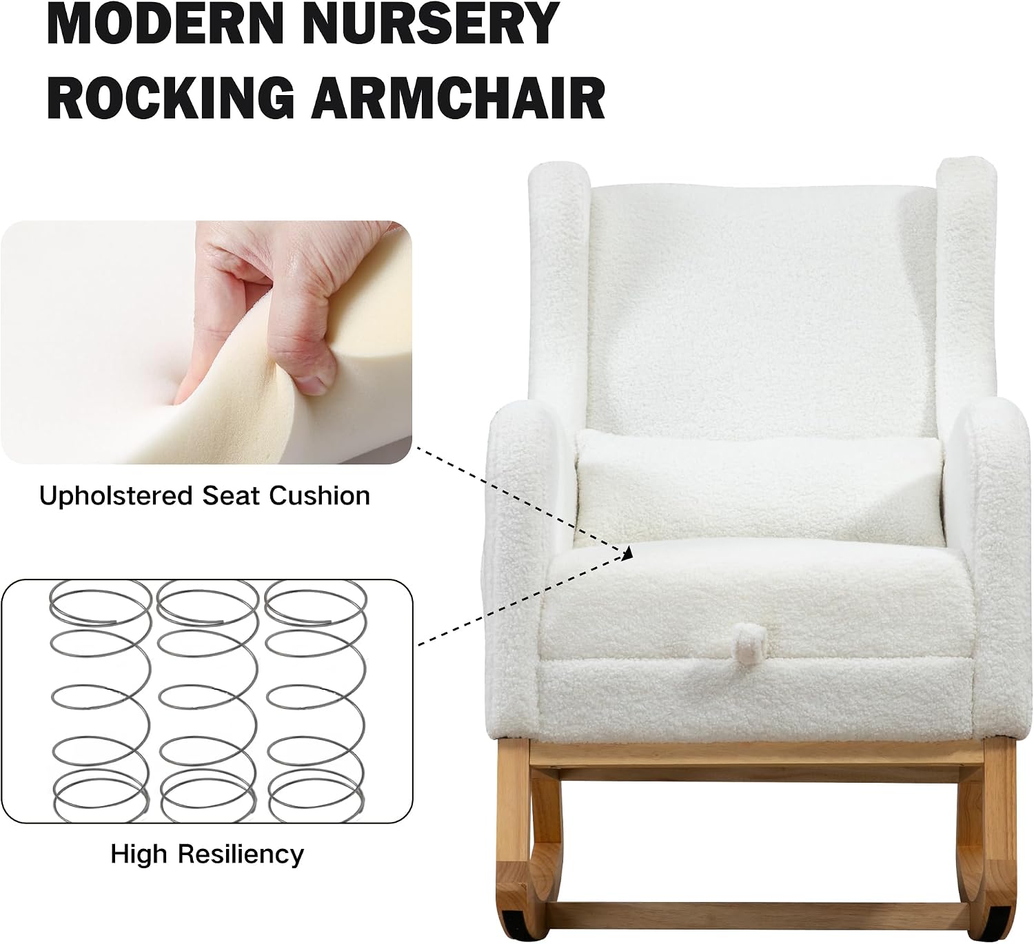 Chifee & Vingol Rocking Chair Nursery with Foot Rest & Pillow,Sherpa,White
